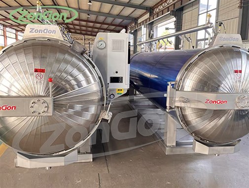 車間3臺(tái)1200x4500cm全自動(dòng)蒸汽殺菌鍋發(fā)往湖南博士康